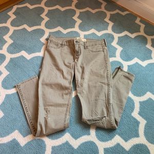 Hollister tan/khaki distressed skinny jeans
